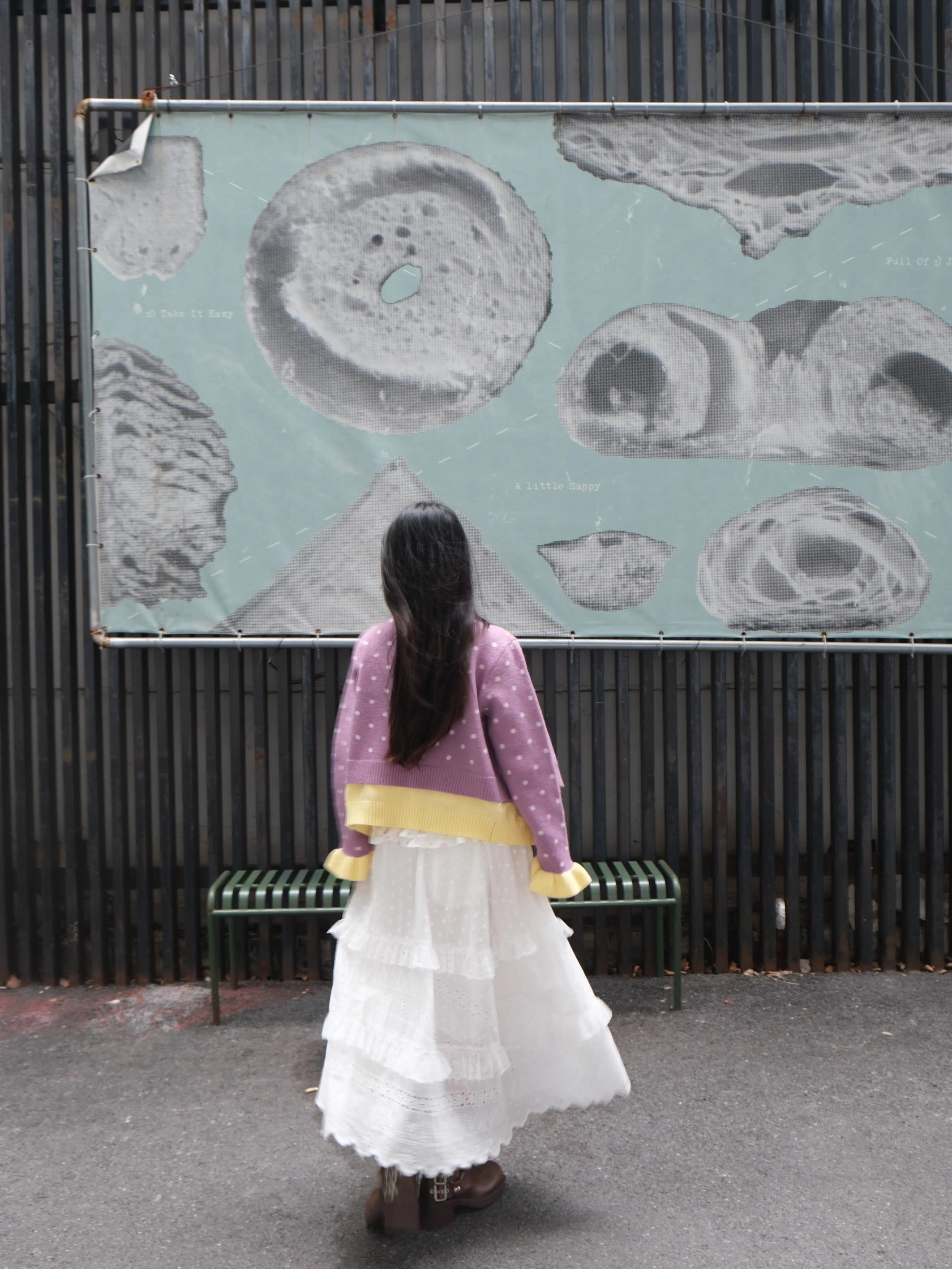 White lace-paneled tiered skirt